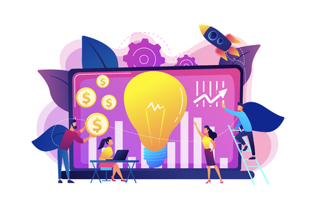 Capital fund financing small firm with high growth potential. Venture capital, venture investment, venture financing, business angel concept. Bright vibrant violet vector isolated illustrationのイラスト素材