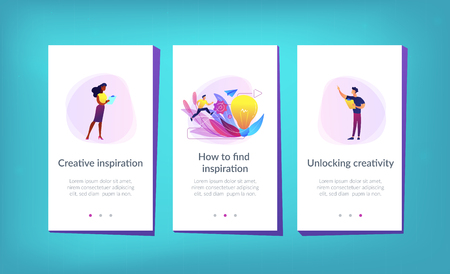 Businessman running up stairs arrow to lightbulb. Creative inspiration, how to find inspiration and unlocking creativity concept on white background. Mobile UI UX GUI template, app interface wireframeのイラスト素材