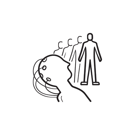 Man and mind controlled robot hand drawn outline doodle icon. Android, avatar surrogate, biotechnology concept. Vector sketch illustration for print, web, mobile and infographics on white background.のイラスト素材