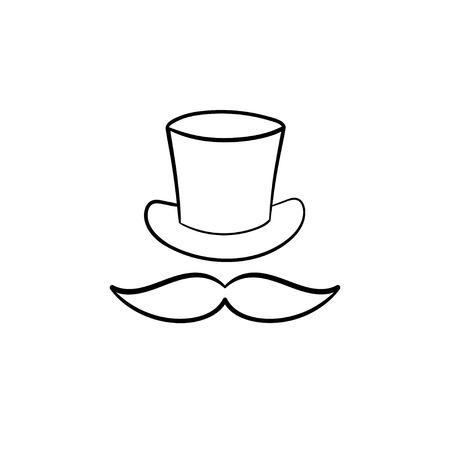 Vintage top hat with mustache hand drawn outline doodle icon. Gentleman, mall, fashion, style, clothes concept. Vector sketch illustration for print, web, mobile and infographics on white background.のイラスト素材