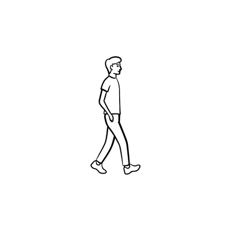 Walking person hand drawn outline doodle icon. Pedestrian, recreation, city street, healthy lifestyle concept. Vector sketch illustration for print, web, mobile and infographics on white background.のイラスト素材
