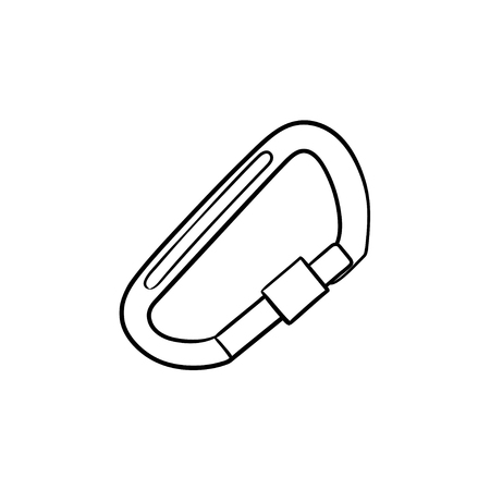 Safety mountain climbing carabiner hand drawn outline doodle icon. Climbing security, mountain safety concept. Vector sketch illustration for print, web, mobile and infographics on white background.のイラスト素材