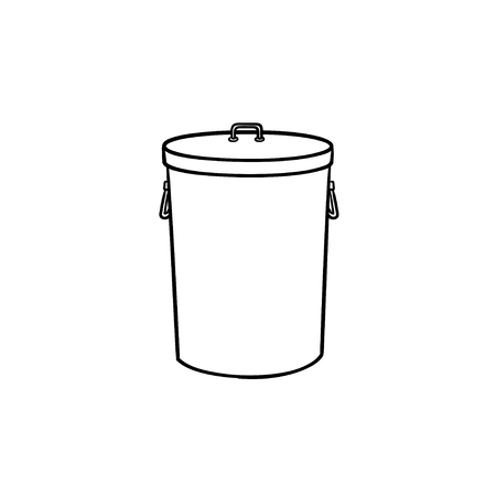 Trash bin hand drawn outline doodle icon. Trash and garbage can, steel rubbish bin and clean household concept. Vector sketch illustration for print, web, mobile and infographics on white background.のイラスト素材