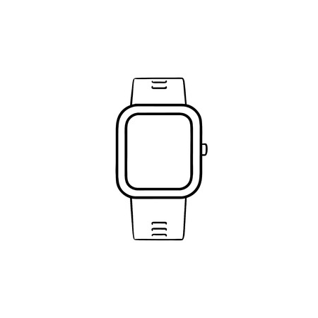 Smartwatch hand drawn outline doodle icon. Smart accessory and digital watch, wireless gadget concept. Vector sketch illustration for print, web, mobile and infographics on white background.のイラスト素材