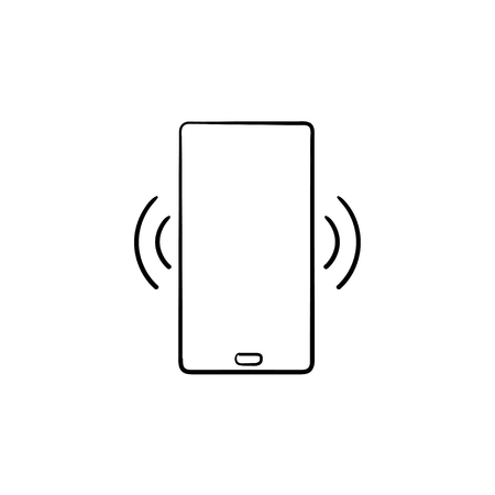 Smartphone vibrating hand drawn outline doodle icon. Mobile phone technology, incoming call and ring concept. Vector sketch illustration for print, web, mobile and infographics on white background.のイラスト素材