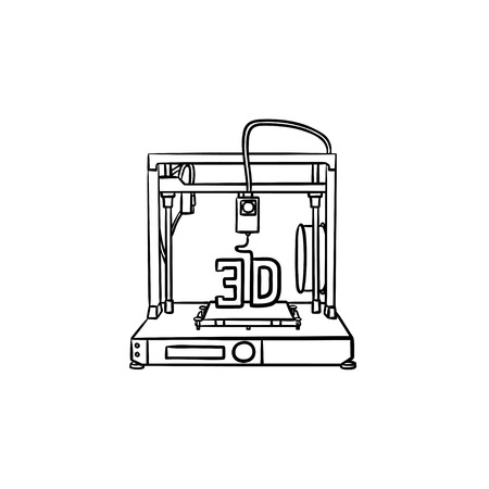 3d printer hand drawn outline doodle icon. Manufacturing, printing machine and technology concept. Vector sketch illustration for print, web, mobile and infographics on white background.のイラスト素材