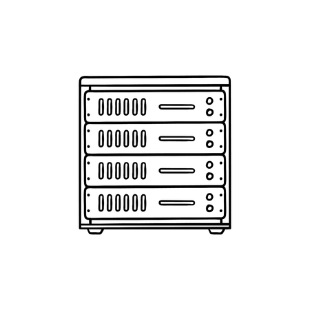 Computer server hand drawn outline doodle icon. Data and storage technology, network and internet concept. Vector sketch illustration for print, web, mobile and infographics on white background.のイラスト素材