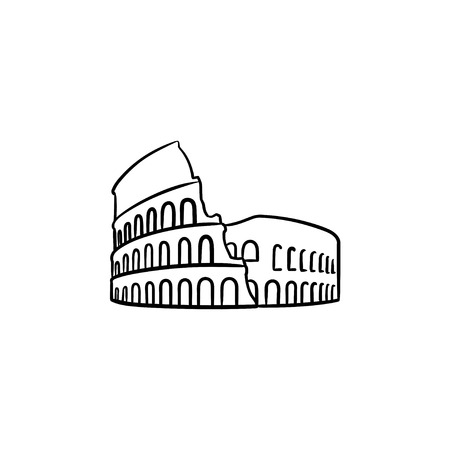 Rome coliseum hand drawn outline doodle icon. Famous italian landmark, travel and antient amphitheatre concept. Vector sketch illustration for print, web, mobile and infographics on white background.のイラスト素材