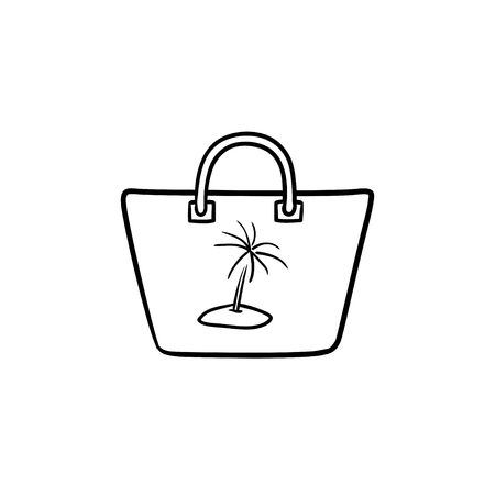 Beach bag hand drawn outline doodle icon. Beach accessories, handbad and summer vacation, fashion concept. Vector sketch illustration for print, web, mobile and infographics on white background.のイラスト素材