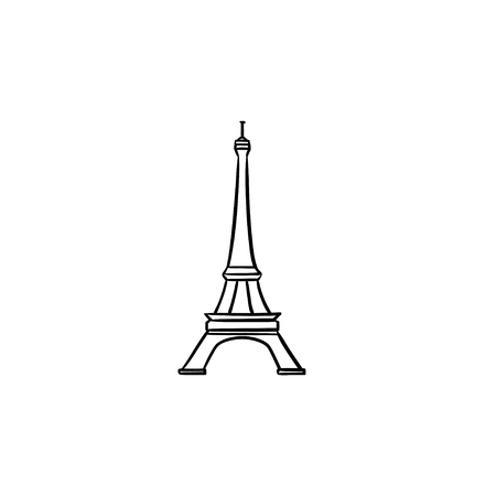 Eiffel Tower hand drawn outline doodle icon. France and landmark, tourism and architecture, famous concept. Vector sketch illustration for print, web, mobile and infographics on white background.のイラスト素材