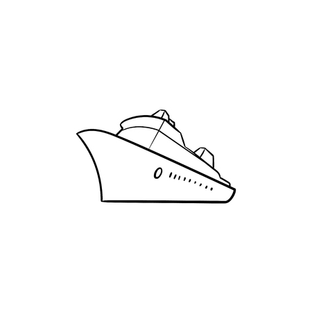 Sea cruise ship hand drawn outline doodle icon. Passenger cruise liner tour, holidays ship travel concept. Vector sketch illustration for print, web, mobile and infographics on white background.のイラスト素材