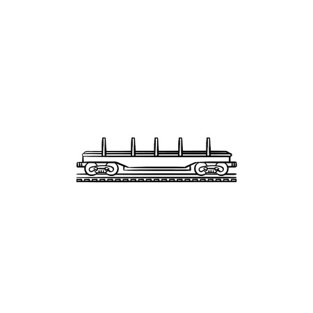 Empty flatcar hand drawn outline doodle icon. Open platform and cargo wagon, delivery and railroad concept. Vector sketch illustration for print, web, mobile and infographics on white background.のイラスト素材