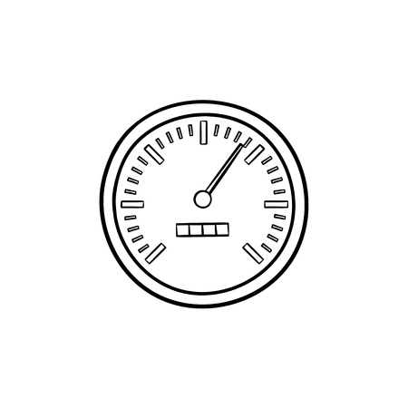 Speedometer hand drawn outline doodle icon. Speed limit gauge, speed control indicator and measurement concept. Vector sketch illustration for print, web, mobile and infographics on white background.のイラスト素材