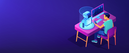 Robotics programming isometric 3D banner header.のイラスト素材