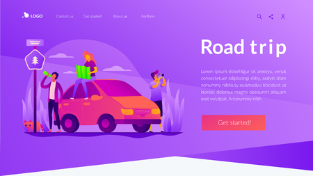 Road trip vector landing page template.のイラスト素材