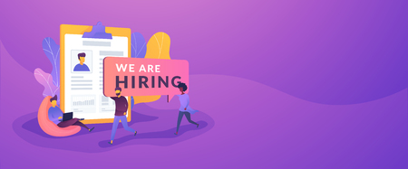 Recruitment agency, human resources service, recruitment network concept.Vector banner template for social media with text copy space and infographic concept illustration.のイラスト素材