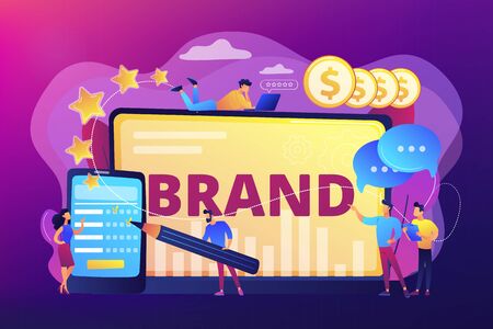 Promoting company credibility. Increasing clients loyalty. Customers conversion. Brand reputation, brand management, sales driving strategy concept. Bright vibrant violet vector isolated illustrationのイラスト素材