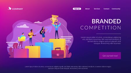 Best worker, specialist. Event sponsorship. Employee victory. Branded competition, marketing competitive event, contests organized by brand concept. Website homepage landing web page template.のイラスト素材