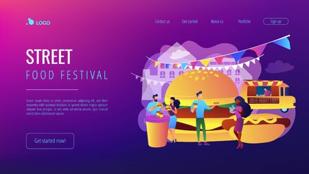 Street food concept landing page.のイラスト素材