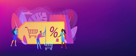 Customer attraction marketing. Shopping sale. Rewards scheme. Markdown program, promotional discount program, lowest price guarantee concept. Header or footer banner template with copy space.のイラスト素材