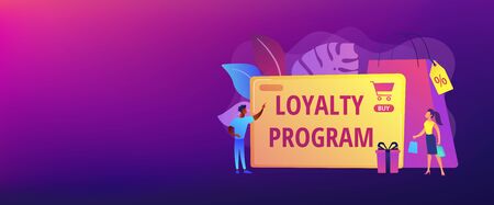 Rewards scheme for customers. Marketing strategy. Clients attraction. Loyalty program, personalized promotion, use your purchase history concept. Header or footer banner template with copy space.のイラスト素材