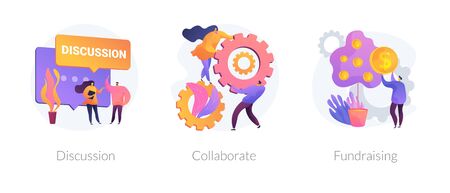 Teamwork and coworking web banners set. Online business conference, money investment. Discussion, collaboration, fundraising metaphors. Vector isolated concept metaphor illustrationsのイラスト素材