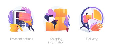 Online shopping web banners set. Internet store purchase e paying. Order shipment. Payment options, shipping information, delivery metaphors. Vector isolated concept metaphor illustrationsのイラスト素材