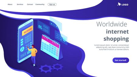 Tax return service isometric 3D landing page.のイラスト素材