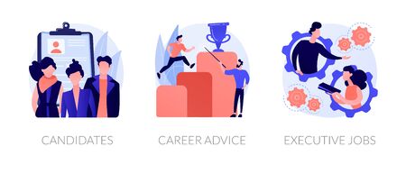 Recruitment and headhunting agency, employment service icons set. Employees hiring. Candidates, career advice, executive jobs metaphors. Vector isolated concept metaphor illustrationsのイラスト素材