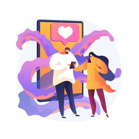 Social media addiction vector concept metaphorのイラスト素材