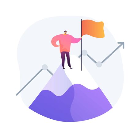 Ambitious businessman on top. Business growth, leadership quality, career opportunity. Success achievement, aspirations realization idea. Vector isolated concept metaphor illustrationのイラスト素材