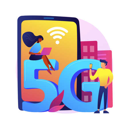 Mobile phones 5G network abstract concept vector illustration.のイラスト素材