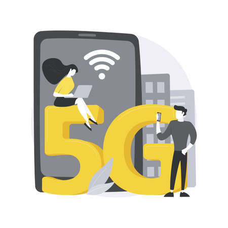 Mobile phones 5G network abstract concept vector illustration.のイラスト素材