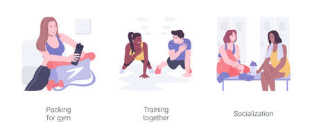 Fitness club isolated cartoon vector illustrations set.のイラスト素材