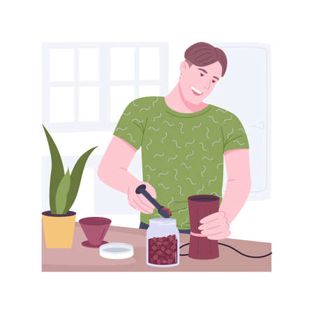 Grinding coffee beans isolated cartoon vector illustrations.のイラスト素材