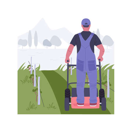 Controlling weeds by mowing isolated cartoon vector illustrations.のイラスト素材
