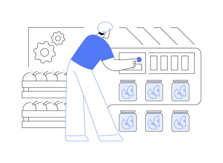 Canned vegetables production abstract concept vector illustration.のイラスト素材