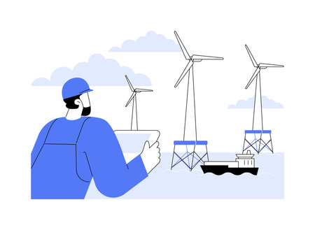 Offshore wind energy abstract concept vector illustration.のイラスト素材