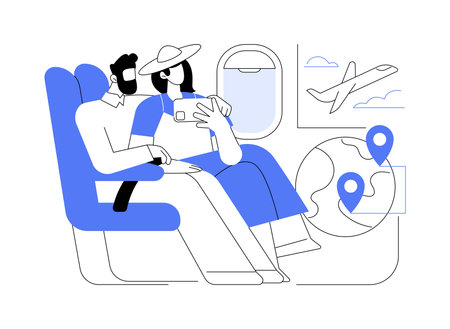 In the plane isolated cartoon vector illustrations.のイラスト素材