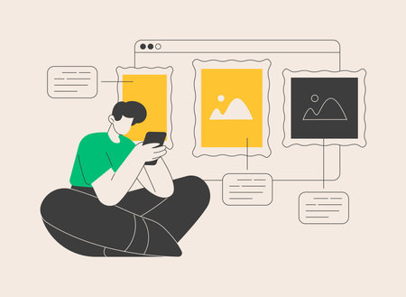 Virtual gallery tour abstract concept vector illustration.のイラスト素材
