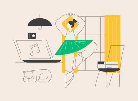 At-home dance class abstract concept vector illustration.のイラスト素材