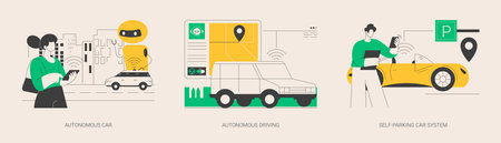 Autonomous vehicle abstract concept vector illustrations.のイラスト素材