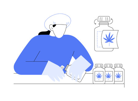 Medical marijuana packaging and labelling abstract concept vector illustration.のイラスト素材