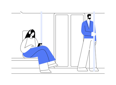 In a tram abstract concept vector illustration.のイラスト素材