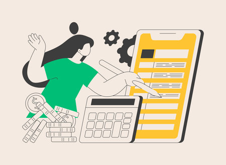 Mobile app tax filing software abstract concept vector illustration.のイラスト素材