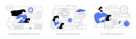 AI technology in data analysis abstract concept vector illustrations.のイラスト素材