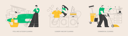 Laundry and cleaning facilities abstract concept vector illustrations.のイラスト素材