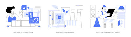 AI-Supported Manufacturing processes abstract concept vector illustrations.のイラスト素材