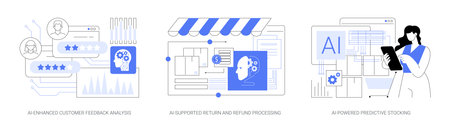 Online shopping with AI Technology abstract concept vector illustrations.のイラスト素材