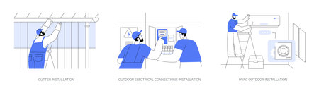 Exterior utilities in residential construction abstract concept vector illustrations.のイラスト素材